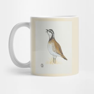 A bobwhite quail whistling a call Mug